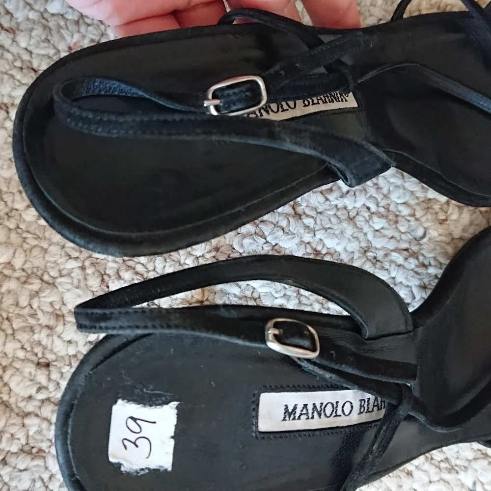 Manolo Blahnik Elegant Black leather Strappy Heels size 38 - Picture 9 of 13